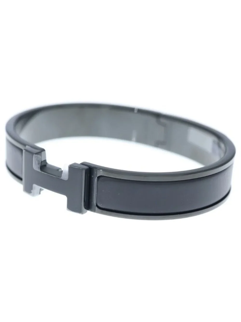 Hermes Click Logo Enamel Bangle Bracelet Black